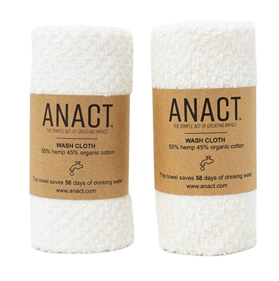 Anact Sustainable Hemp & Organic Cotton Facial Washcloths, 2-Pack
