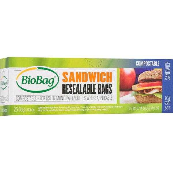 BioBag Compostable & Resealable Sandwich Bags - 25pk