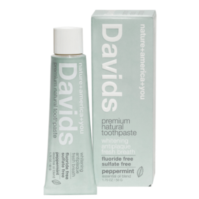 Davids Toothpaste Travel-Sized Peppermint 1.75oz All Natural Toothpaste - Sustainable Toothpaste - Fluoride Free, Vegan