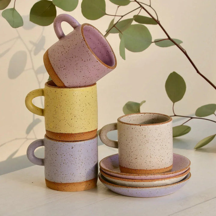 Earth and Element Espresso Cup and Saucer - Plastic Free Coffee Cup, Multiple Colors, Stoneware Tea Cup, Handmade in USA