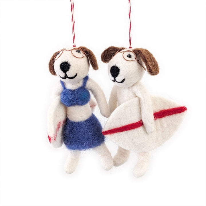 Friendsheep Johnny and Tyler Surf Dog Eco Ornaments - Set of 2