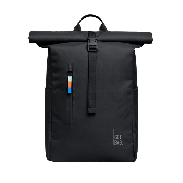 GOT BAG black Rolltop Backpack Made of Ocean Plastic - Sustainable Travel Case, 100% Recycled Plastic, Water Resistant
