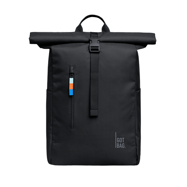 GOT BAG black Rolltop Backpack Made of Ocean Plastic - Sustainable Travel Case, 100% Recycled Plastic, Water Resistant