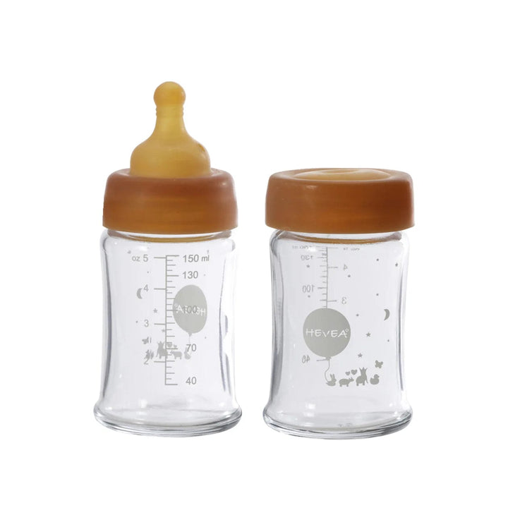 HEVEA 5oz Plastic Free Glass Baby Bottle 2-Pack