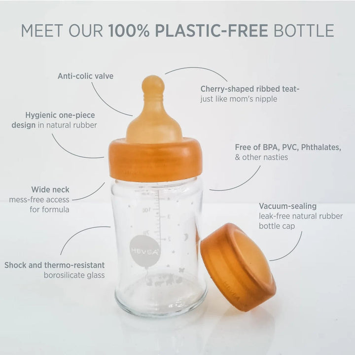 HEVEA Plastic Free Glass Baby Bottle 2-Pack