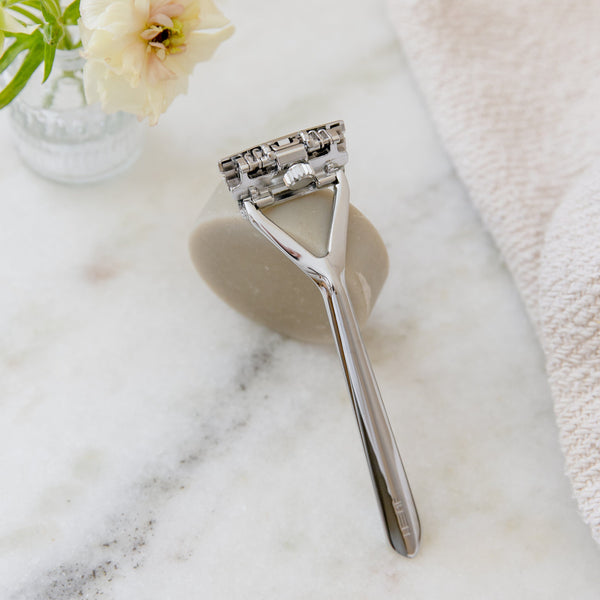 Leaf Shave Chrome Pivoting Head Stainless Steel Razor - Triple-Head Razor