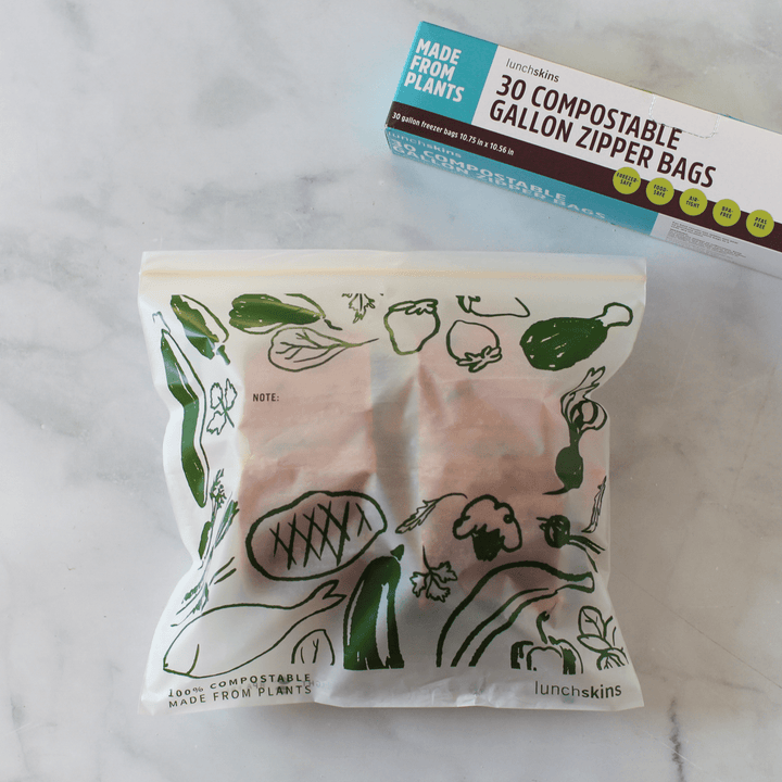 Lunchskins Compostable Gallon Storage Bags – Freezer-Safe Resealable Zip Bags