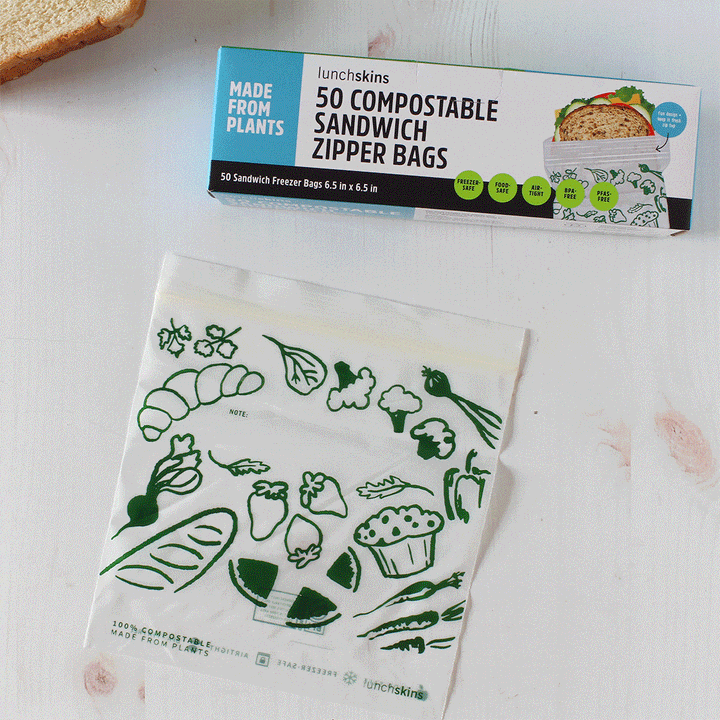 Lunchskins Ziptop Compostable Freezer-Safe Sandwich Storage Bags