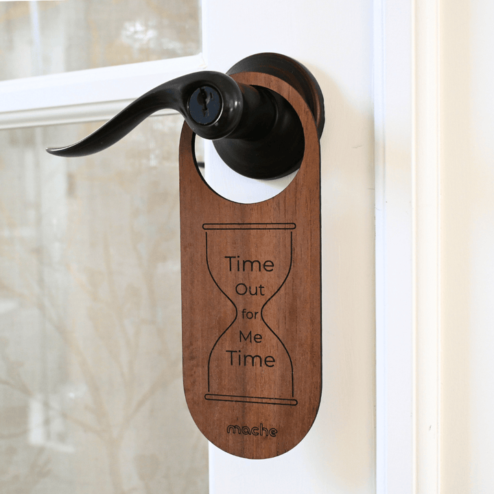 Mache Walnut Self Care Sign, Me Time Door Hanger