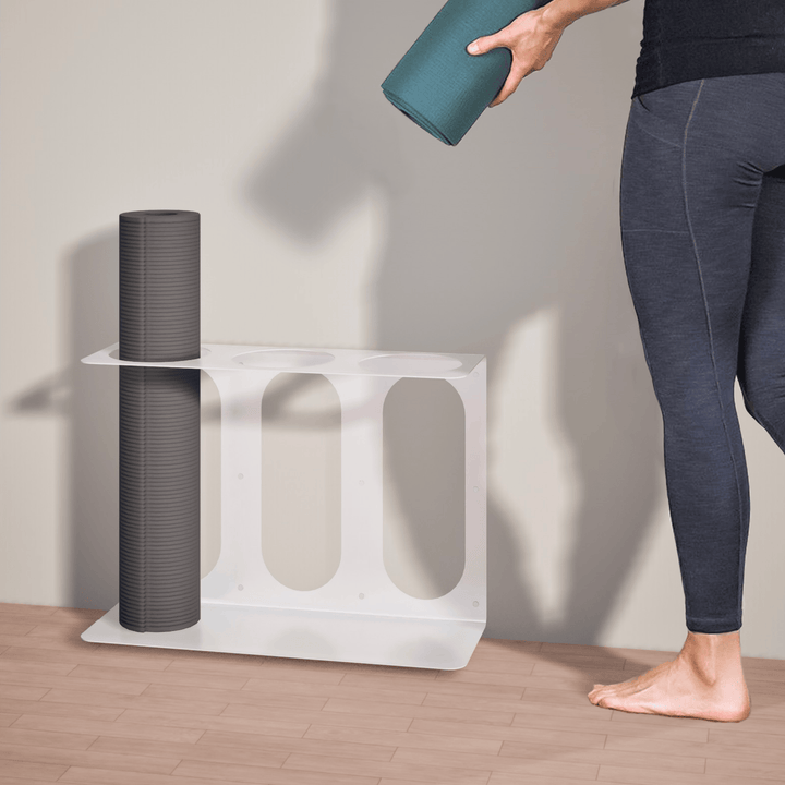 Mache White Yoga Mat Wall Bracket, Holds 3 Mats/Rollers