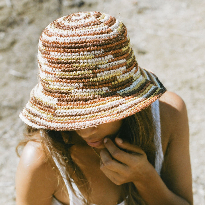 Made by Minga Woven Bucket Hat - Crocheted Multicolor Stripe