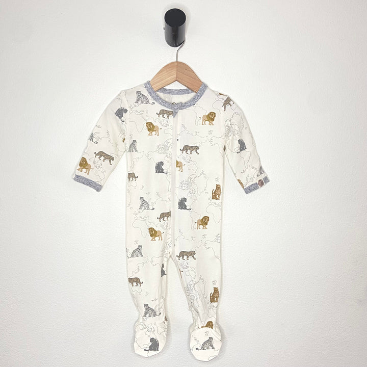 Me O My Earth Big Cats printed footie in sustainable fabric - NEW for Spring 2025