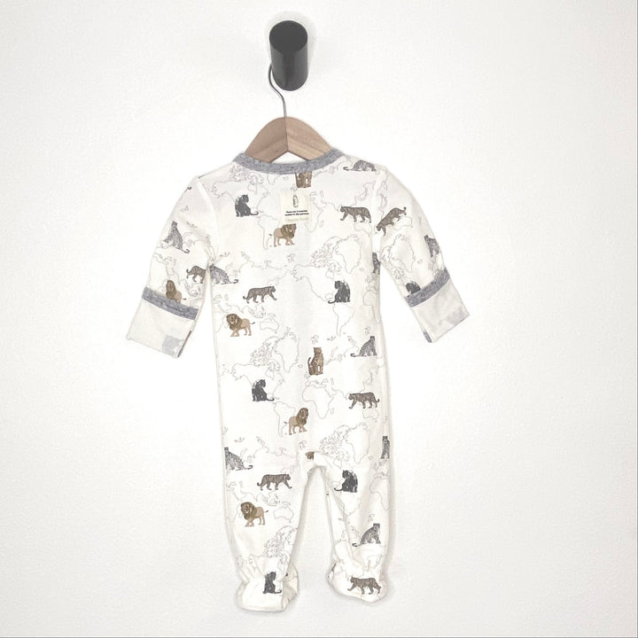Me O My Earth Big Cats printed footie in sustainable fabric - NEW for Spring 2025