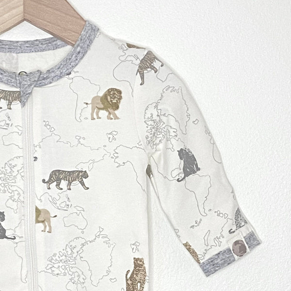 Me O My Earth Big Cats printed footie in sustainable fabric - NEW for Spring 2025