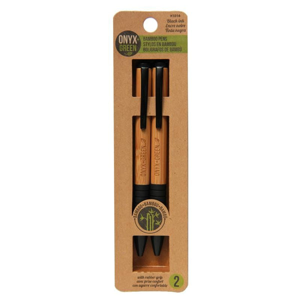 Onyx and Green Bamboo Ballpoint Pen - Black 2pk