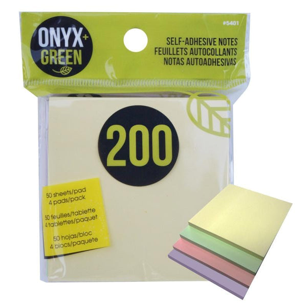 Onyx and Green Recycled Paper Sticky Notes - 200ct