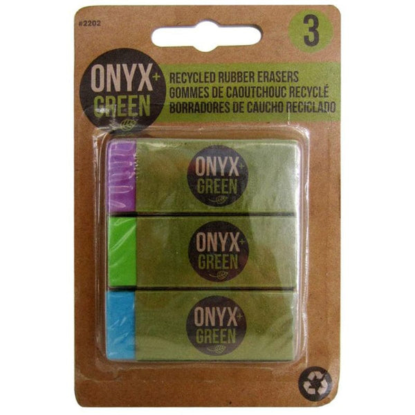 Onyx and Green Recycled Rubber Erasers - 3pk