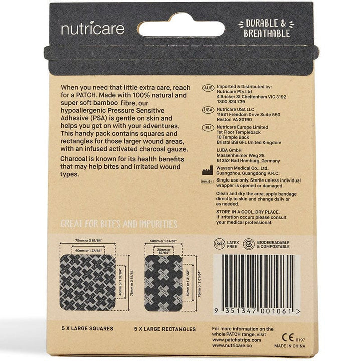 PATCH Large Charcoal Compostable Bamboo Bandages 10ct