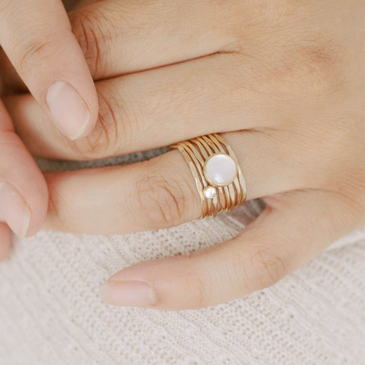 Sara Patino Jewelry Gold Stacking Ring with White Topaz
