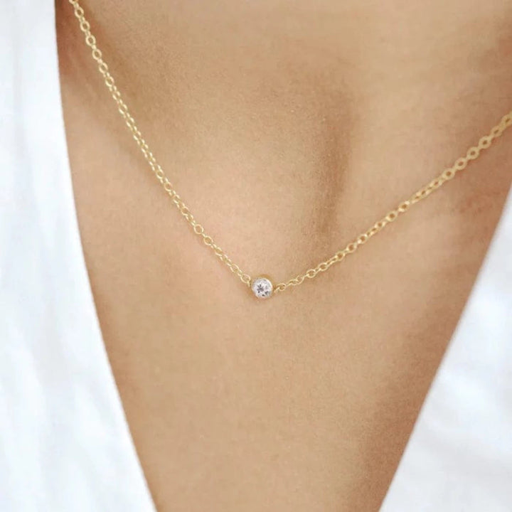 Sara Patino Jewelry Gold Tiny White Topaz Necklace