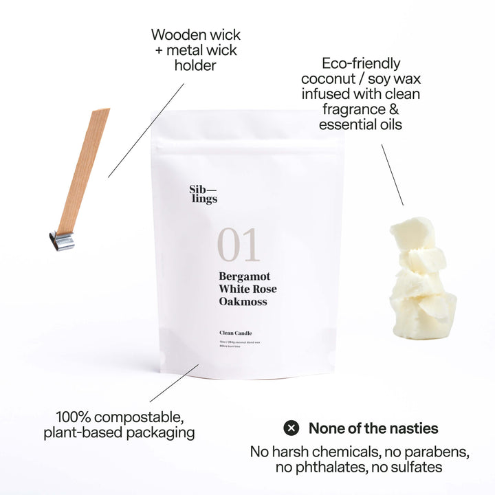 Bergamot, White Rose, Oakmoss Candle Refill Kit