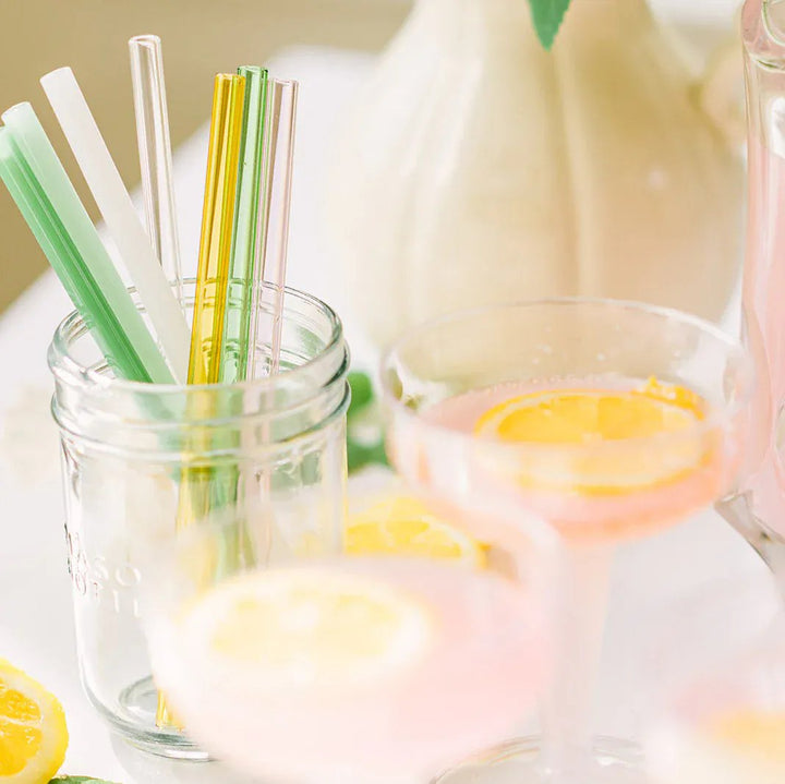 Simply Straws Skinny 6" Glass Cocktail Straw Set - Fjord Mist