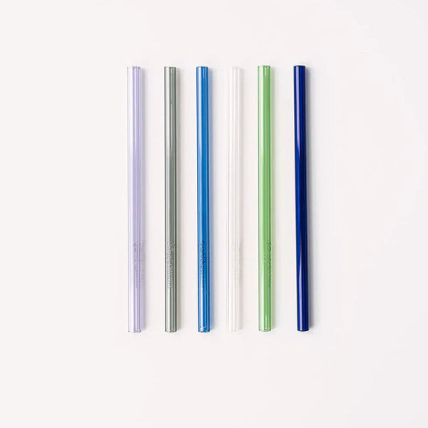 Simply Straws Skinny 6" Glass Cocktail Straw Set - Seaglass