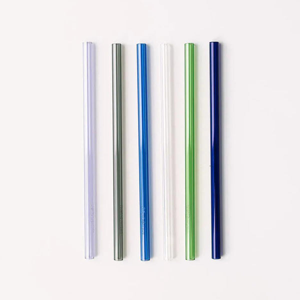 Simply Straws Wide 8" Glass Straw Set - Seaglass