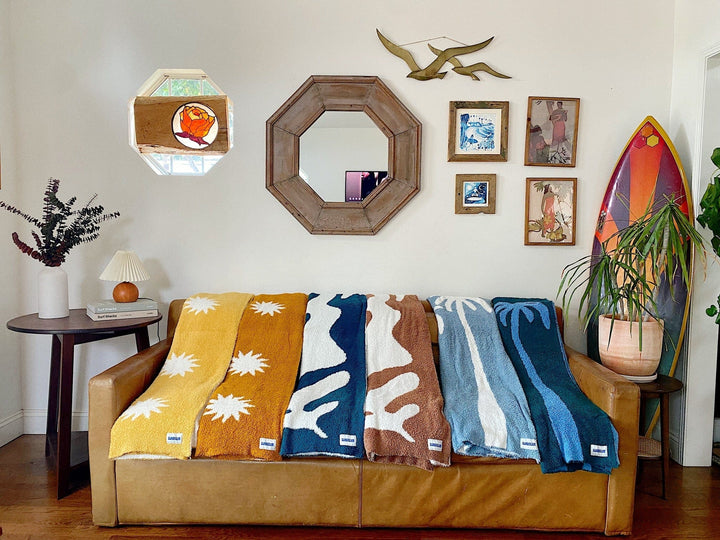 Sundream Dancing Palms Plush Throw - Chambray Blue