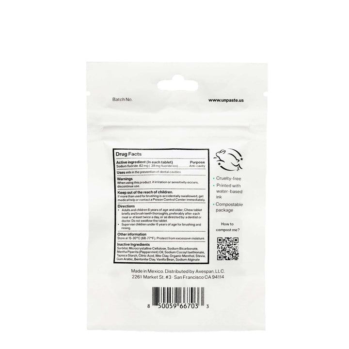 Unpaste Tooth Tabs - Zero Waste Toothpaste - With OR Without Fluoride, Vegan, Compostable