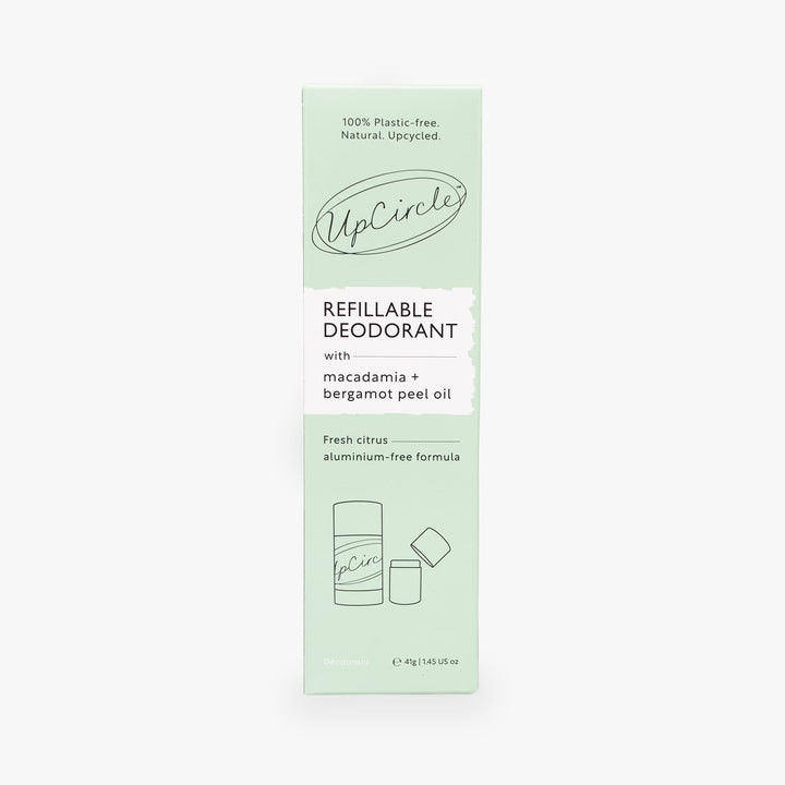 UpCircle Beauty Refillable Natural Deodorant with Macadamia + Bergamot - Aluminum-Free, Eco-Friendly, and Biodegradable