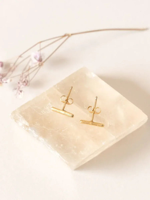 wellthy® 14k Yellow Gold Bar Studs