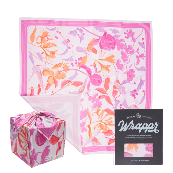 Wrappr Pink / Pink / Dark Blue Bundle of 3 Furoshiki Wraps by Danni Ha | 18", 28" & 35", Recycled Polyester