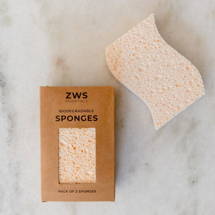 ZWS Essentials Biodegradable Kitchen Sponges - Zero Waste Sponges, 100% Wood Pulp