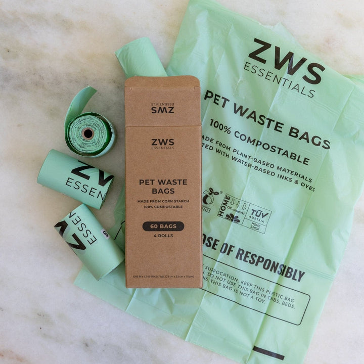 ZWS Essentials Compostable Pet Waste Bags - 60-Pack or 96-Pack, Plastic-Free