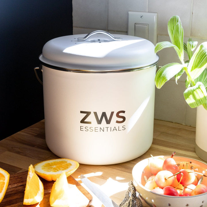 ZWS Essentials Countertop Compost Bin- Stainless Steel, Kitchen Compost Bin, 6.5 Liter, Plastic-Free