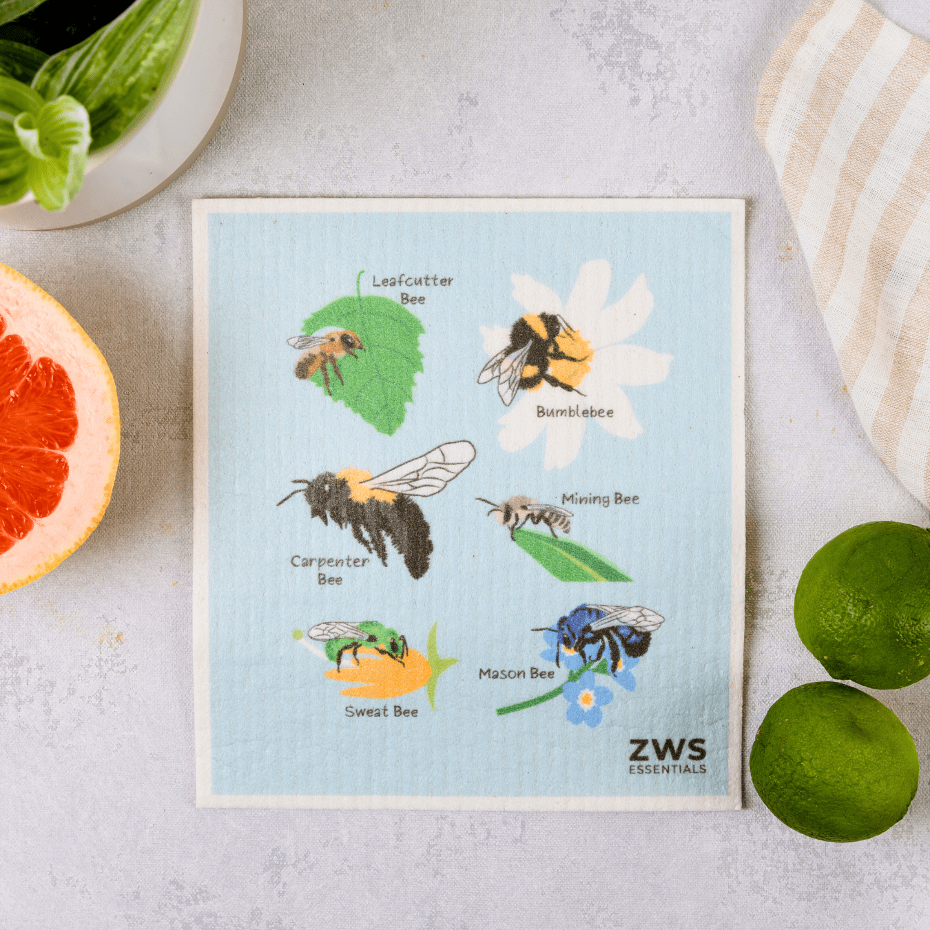 ZWS Essentials Zero Waste Sponge Cloth - Swedish Dish Cloth, Paper Towel Replacement, Kitchen Sponge