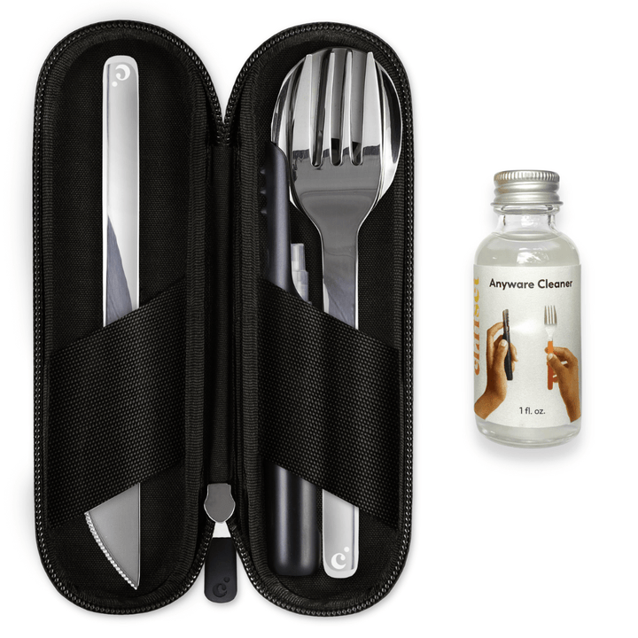 Cliffset Stinson Silver (Not Painted) Reusable Portable Starter Pack with Cutlery, Refillable Cleaner, and Cleaning Solution