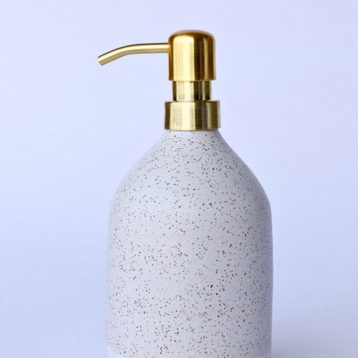 Earth + Element Cream White / Gold Ceramic Soap Dispenser - Low Waste Soap Dispenser, Stoneware Soap Dispenser, Handmade in USA
