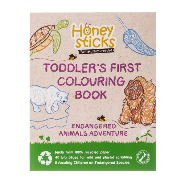 Honeysticks Endangered Animals Coloring Book - 100% Recycled Paper, Biodegradable
