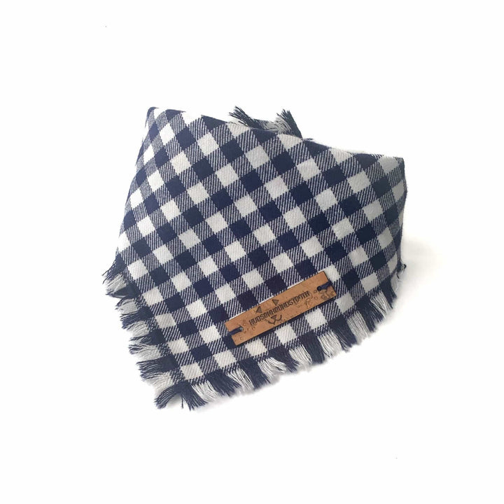 Hudson Houndstooth XS / Navy Check Flannel Recycled Dog Bandana - Reclaimed Fabric, Multiple Sizes & Colors
