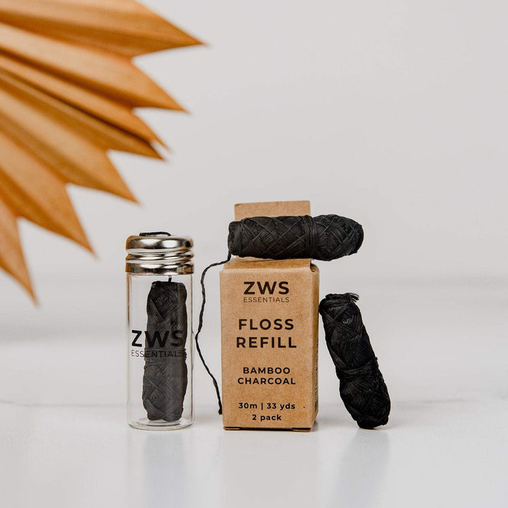 Zero Waste Store Bamboo Charcoal Floss - Zero Waste Dental Floss, 30m, Vegan, Biodegradable, Refillable