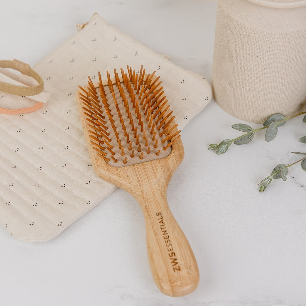 ZWS Essentials Bamboo Hairbrush - Zero Waste Hair Brush, Plastic Free, 100% Bamboo, Compostable