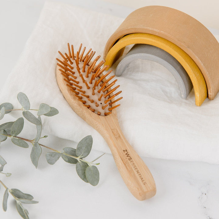 ZWS Essentials Mini Bamboo Hairbrush - Zero Waste Hair Brush, 100% Bamboo, Plastic Free, Compostable