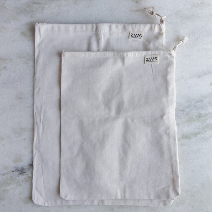 ZWS Essentials Set of 2 (M & L) Organic Cotton Muslin Produce Bag - Multiple Sizes - Zero Waste Muslin Bag